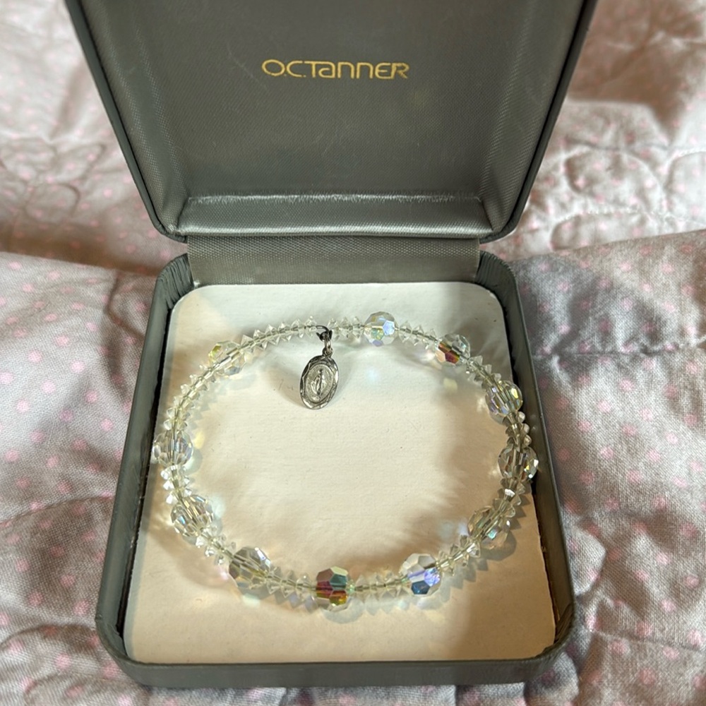AB crystal bracelet with religious charm